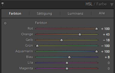 Über das HSL-Modul kann man in Lightroom die Farben manipulieren.